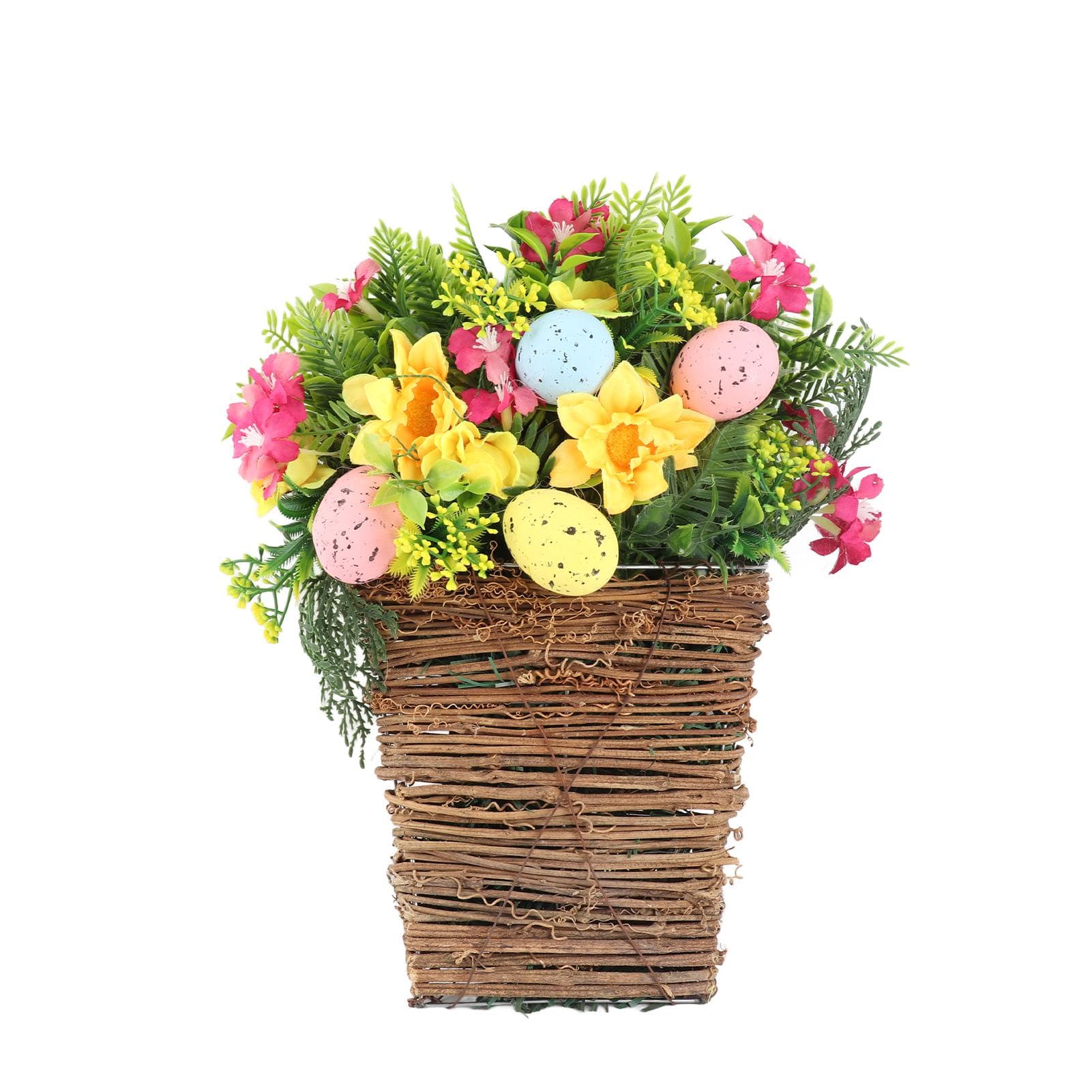 Door Hanging Basket Wreath Easter Egg Wreath Artificial Spring Hanger Basket Wreath for Front Door