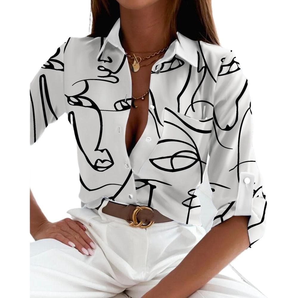 GMXIA Women's Fashion Casual Summer Long Sleeve POLO-Neck Blouses & Shirts L