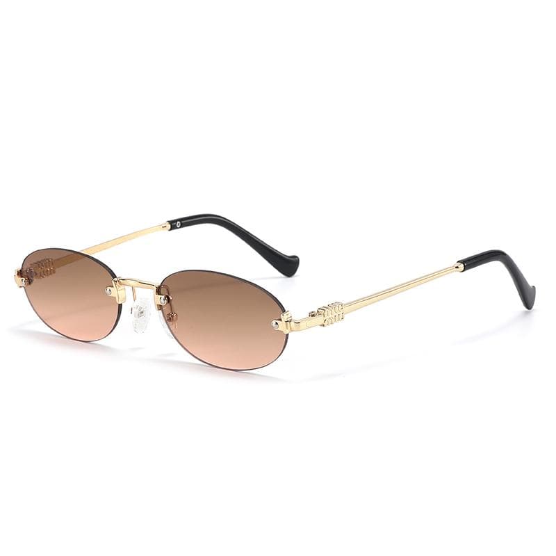 Oval Frameless Retro Sunglasses Trendy Concave StyleGirl 7819 New Fashion UV Protection