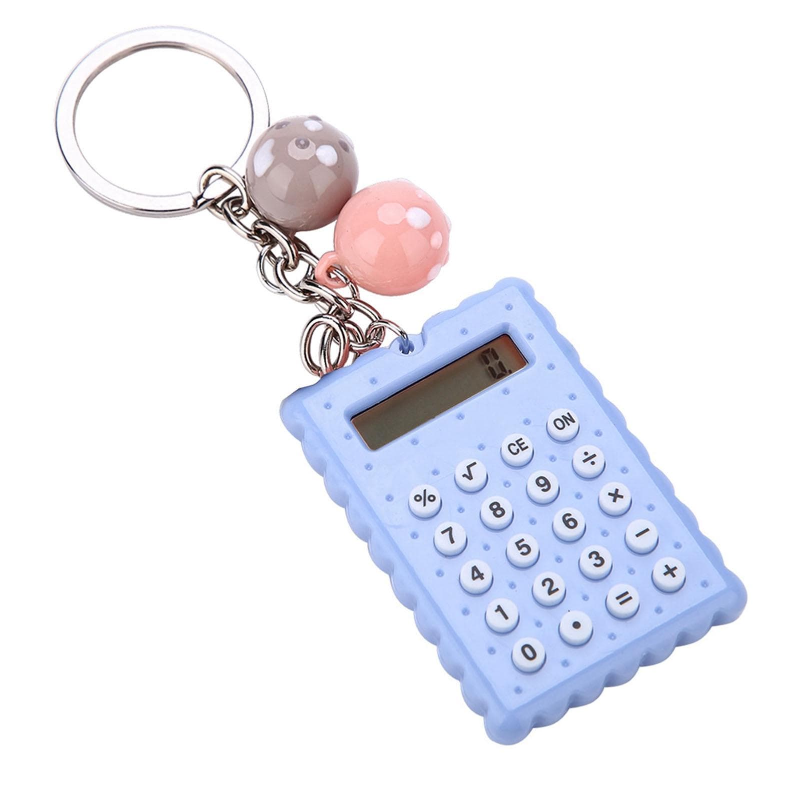 Mini Portable Cute Cookies Style Key Chain Calculator Candy Color Pocket Calculator (Blue) blue