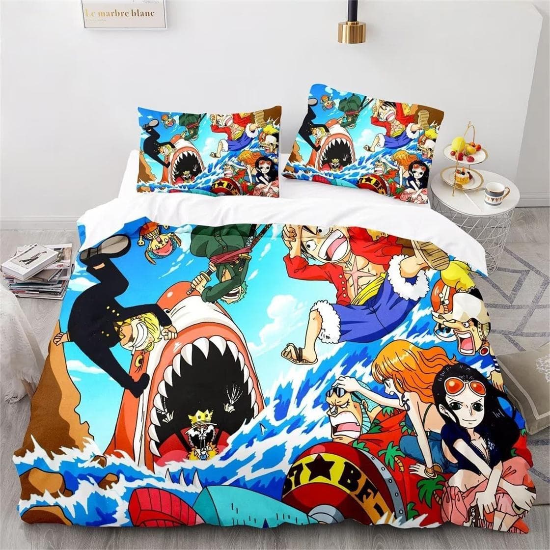 Anime ONE PIECES Bedding Set Ruffy Duvet Cover 3D Printing Quilt Cover Pillowcase Kids Boys Teenagers Bedroom Decoration 175x218cm-3pcs