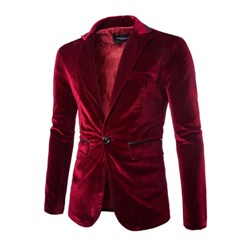 Mens Suit Tuxedo Suit Party Coat Corduroy Gentleman Blazer Jacket One Button Suit 2XL wine red