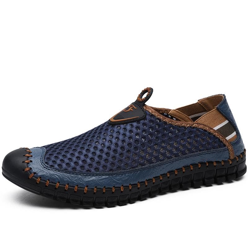 Large Size 47.48 Handmade Leather Shoes New Breathable Mesh Shoes Hole Shoes Summer Mens Shoes 38-48 43 blue