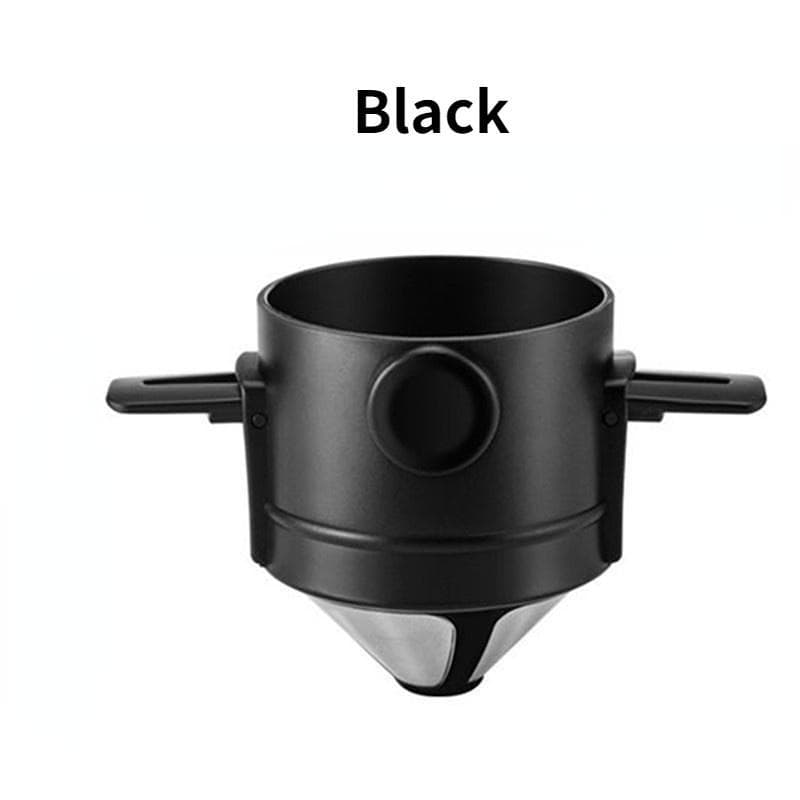 Portable Coffee Filter Bilayer Stainless Steel Drip Coffee Tea Holder Reusable Coffee Dripper Home Beverage Drip Filter Stainless Steel Filter Cup black