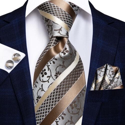 DiBanGu Red Blue Gold Gray Mens Silk Stripped Woven Tie Necktie Hanky Cufflinks N-0905