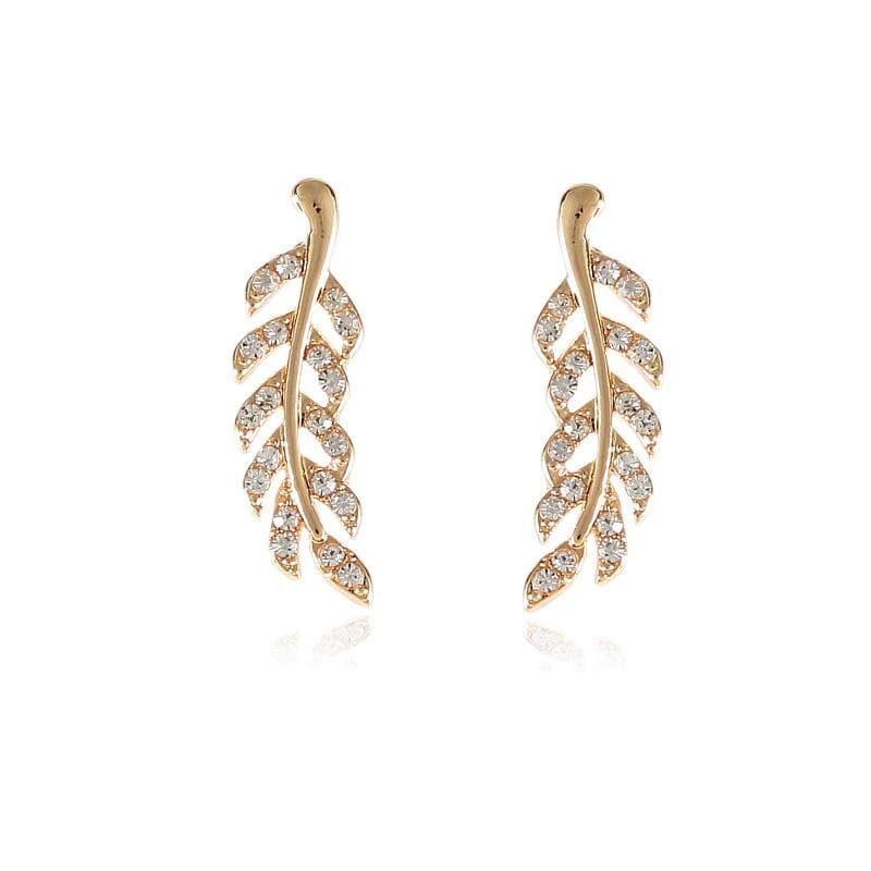 Gold Color Metal Leaf Women's Stud Earrings Crystal Beads Female Silver Color Leave Shape Small Earrings pendientes mujer gold