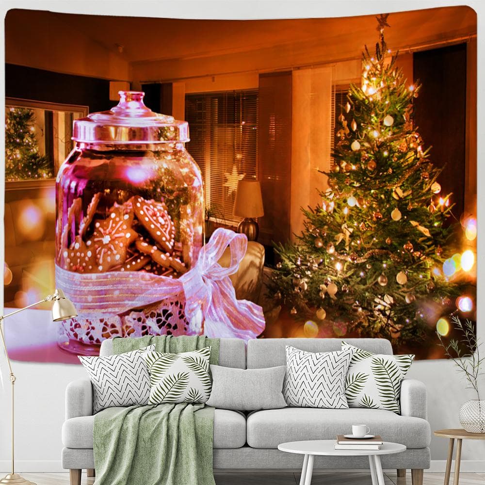 Holiday Tapestry Christmas Tree Fireplace Warm Home Wall Hanging Background Hippie Bedroom Decoration Gifts 95x70cm