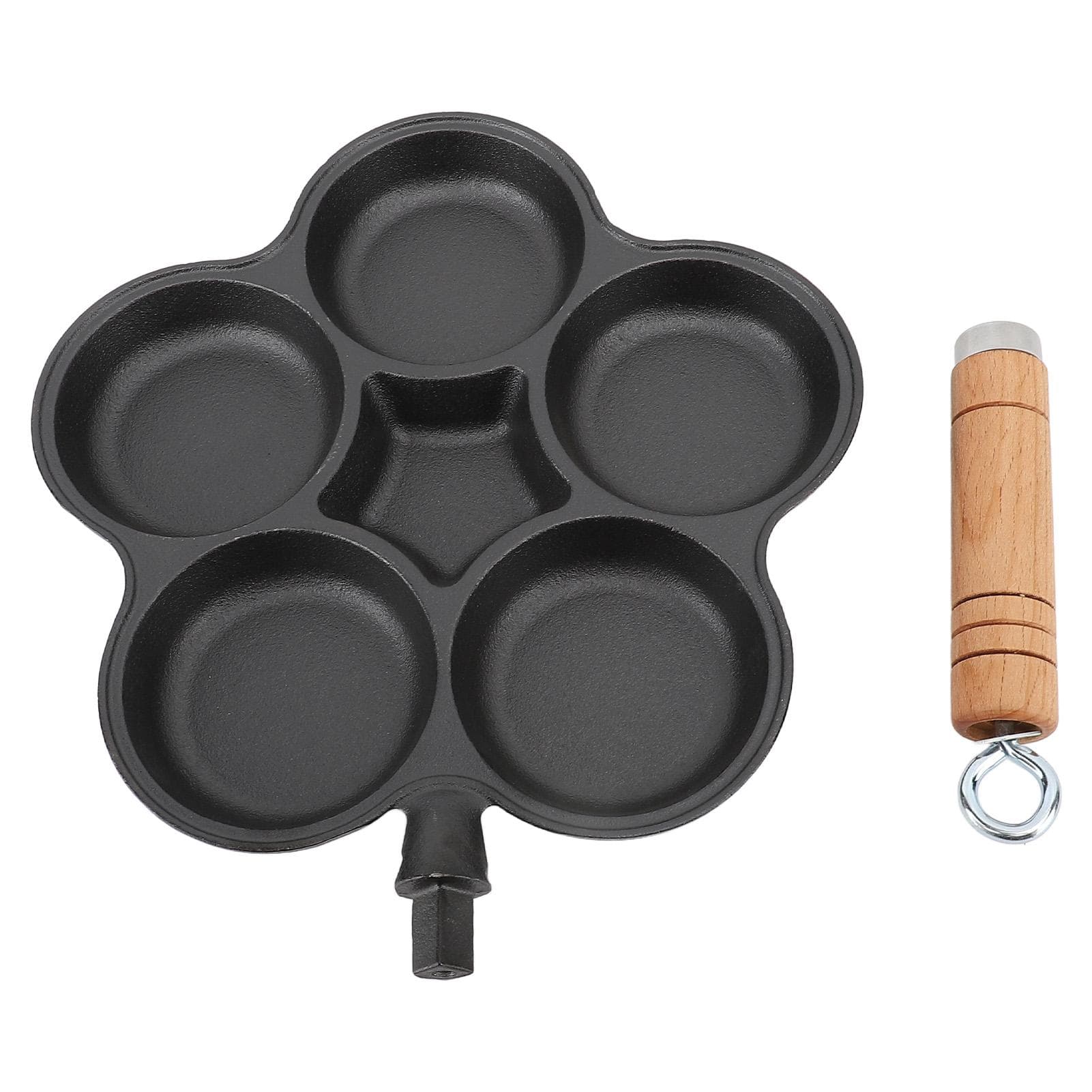 Cast Iron 5 Hole Egg Frying Pan Fast Heating Thick Bottom Heavy Duty Breakfast Pan for Gas Stove L(for 6.5-9kg)