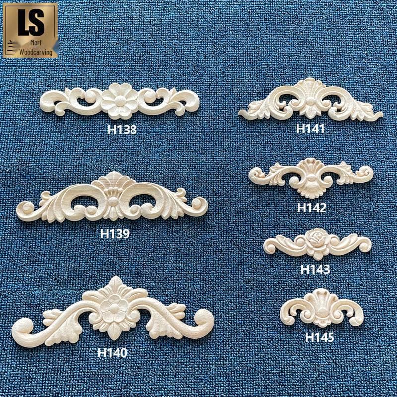 European Style Wooden Rose Flower Carved Decor for Furniture Cabinet H143 Style 13*4cm (6g)