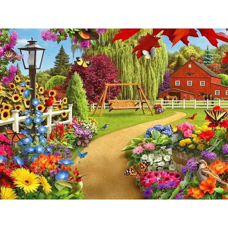 House 5D DIY Diamond Painting Courtyard Garden Embroidery Cross Stitch Rhinestone Mosaic Home Decor 20X30CM