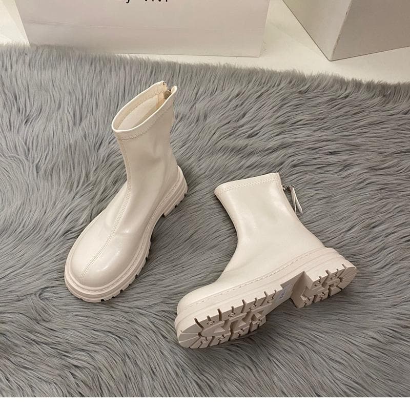 Platform Shoes Women Boots Round Toe Zipper Spring Autumn Fashion Ankle Female Chelsea Boots 37