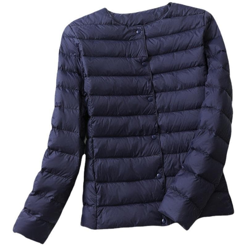 Down Jacket Women's Light and Thin Short Round Neck Long-sleeved Korean Version Large Size Slim V-neck Jacket L