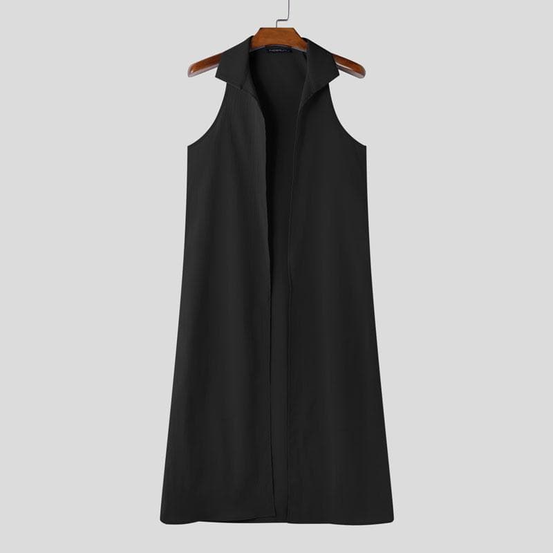 INCERUN Summer Men Sleeveless Open Front Casual Loose Long Tanks Cardigan S black
