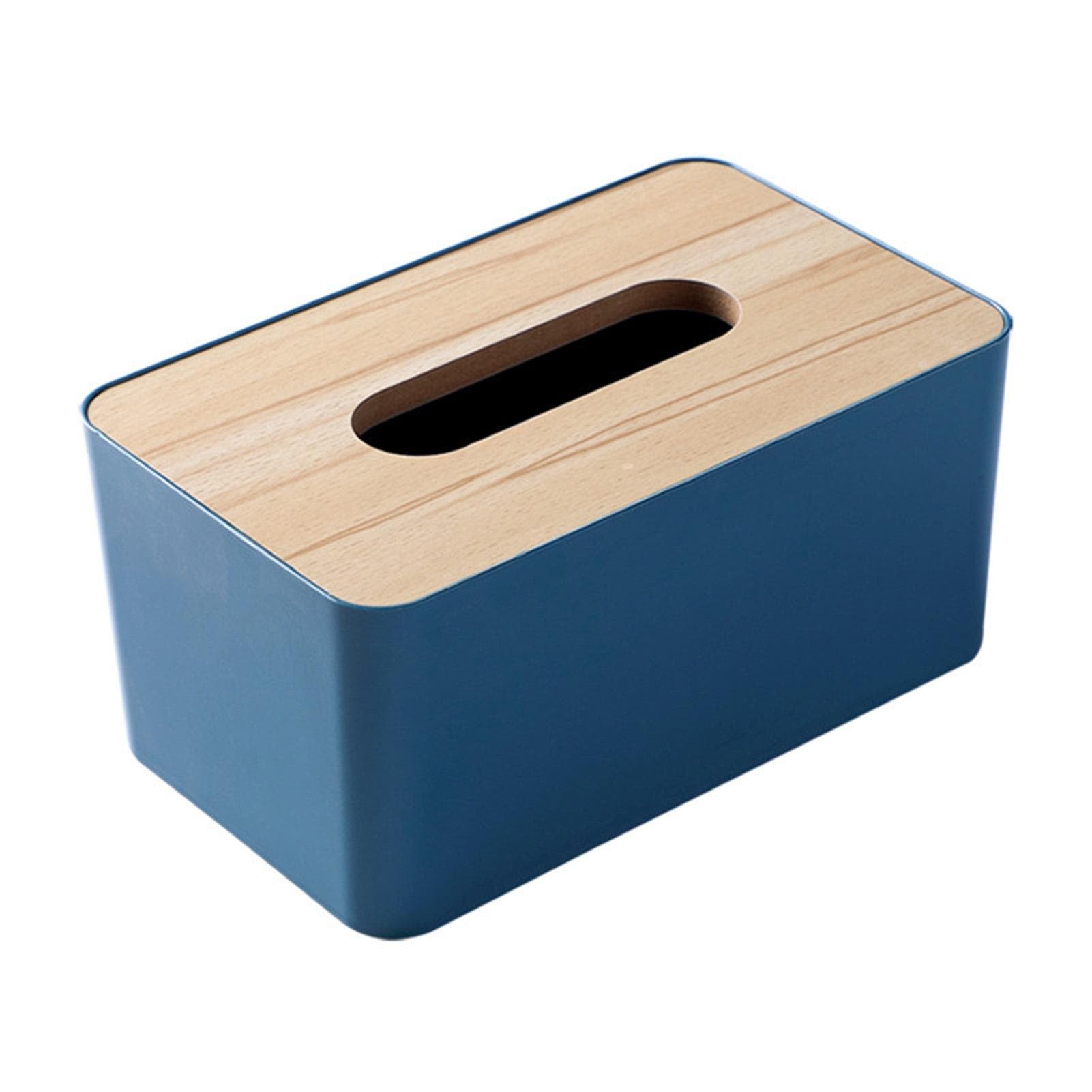 Desktop Tissue Box Rectangular Plastic Tissue Organizer Box Cover with Wooden Lid for Home Blue blue