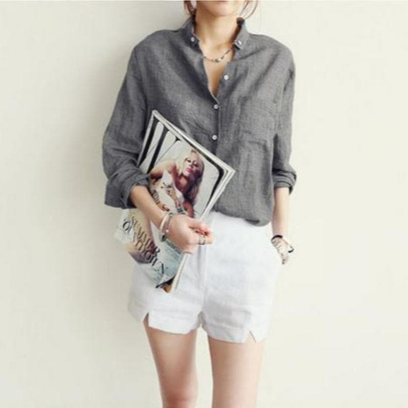 Women's New Women's Fashion Casual Cotton and Linen Shirt, Women's Long Sleeves, Loose 4XL
