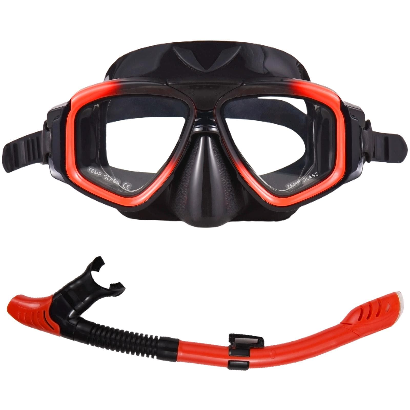 Adults Snorkel Set Anti-Fog Swim Mask with Dry Top Snorkel Tube for Snorkeling Swimming red