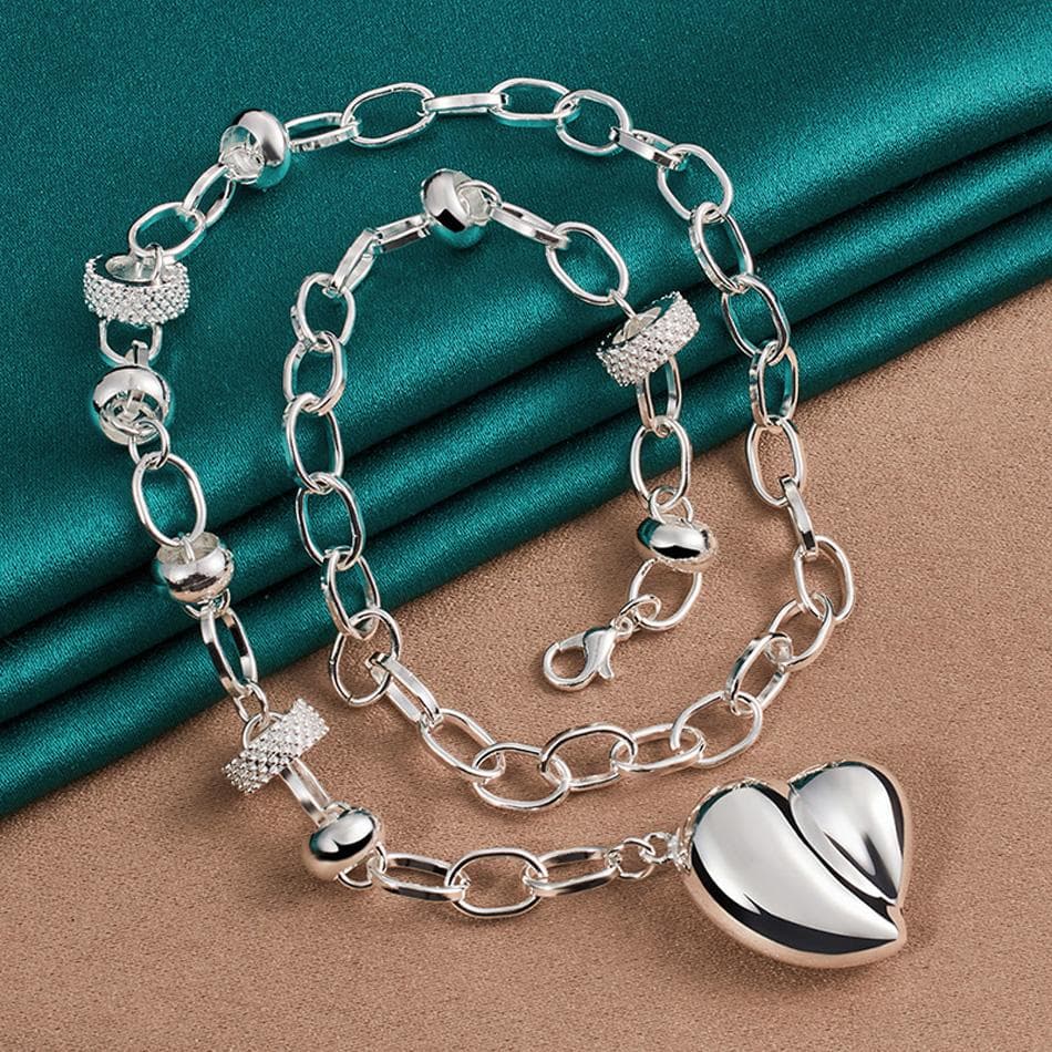 URMYLADY 925 Sterling Silver Heart Pendant Necklace For Women Wedding Party Fashion Charm Jewelry 45cm