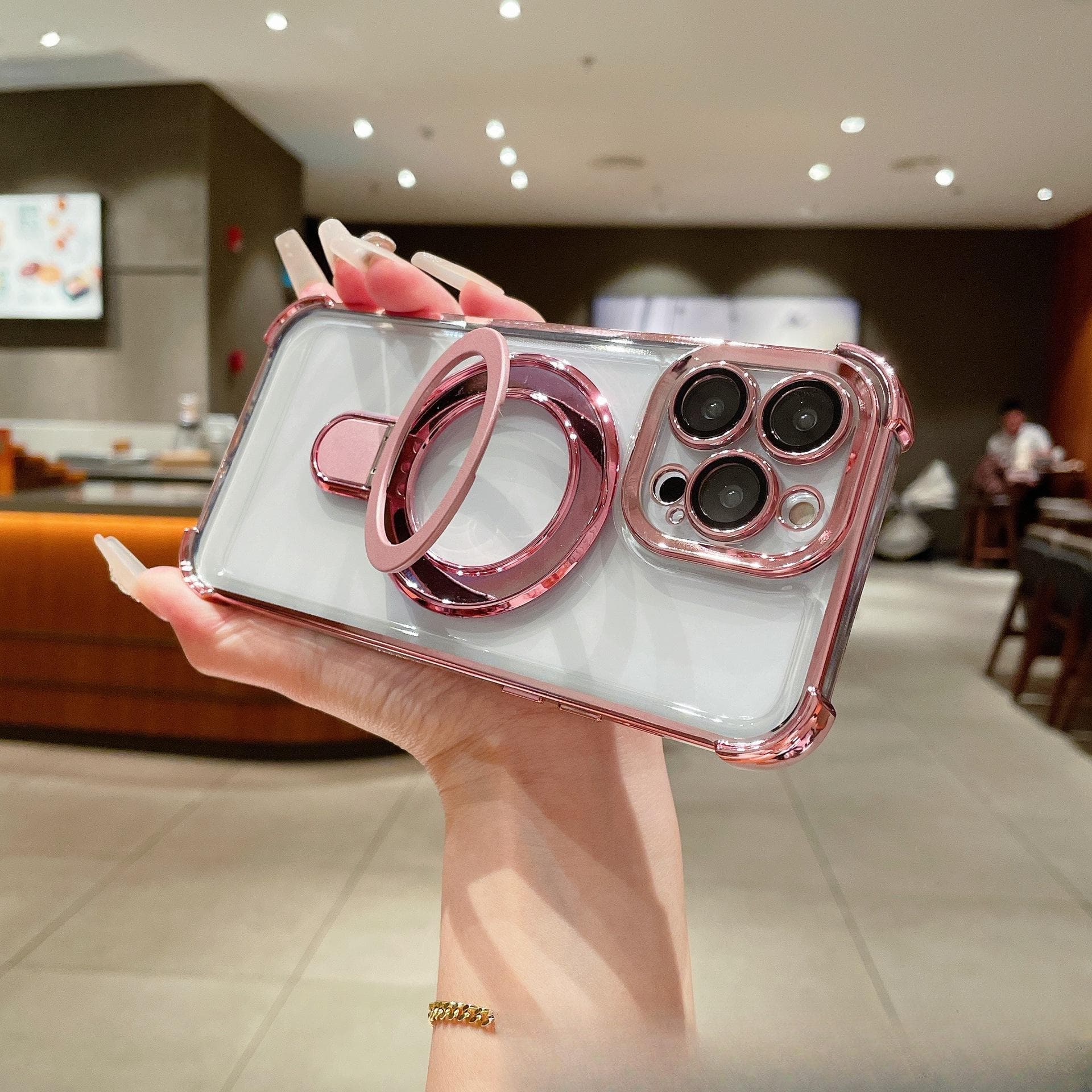 Electroplating Four-corner Metal Magnetic Bracket Suitable for IPhone 16 Mobile Phone Case Apple 14 Airbag Anti-fall Protection Case 11 iPhone 11