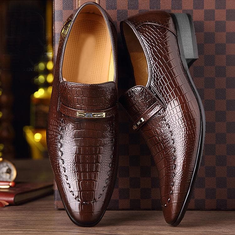 Men's Casual Shoes Classic Low-Cut Embossed Leather Shoes Comfortable Business Dress Shoes Man Loafers Plus Size 38-48 38 brown