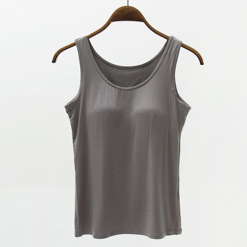 YYFS Women's Fashion Summer Spring Casual Solid Color Print Sleeveless O-Neck T-shirts and Tops M dark gray