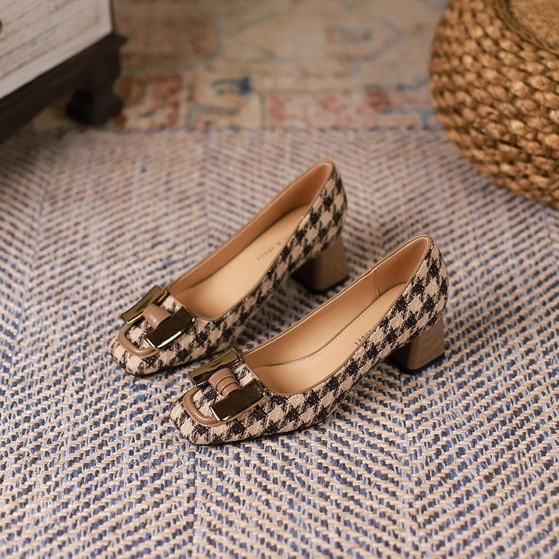Retro Shoes Women's Autumn New Square Toe Chunky Heel High Heels Niche Design 40