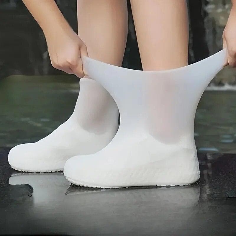 Rubber Rain Boot Overshoes For Outdoor Use Silicone Waterproof Shoe Covers Rainy Day Shoe Cover Reusable L=41-47 white