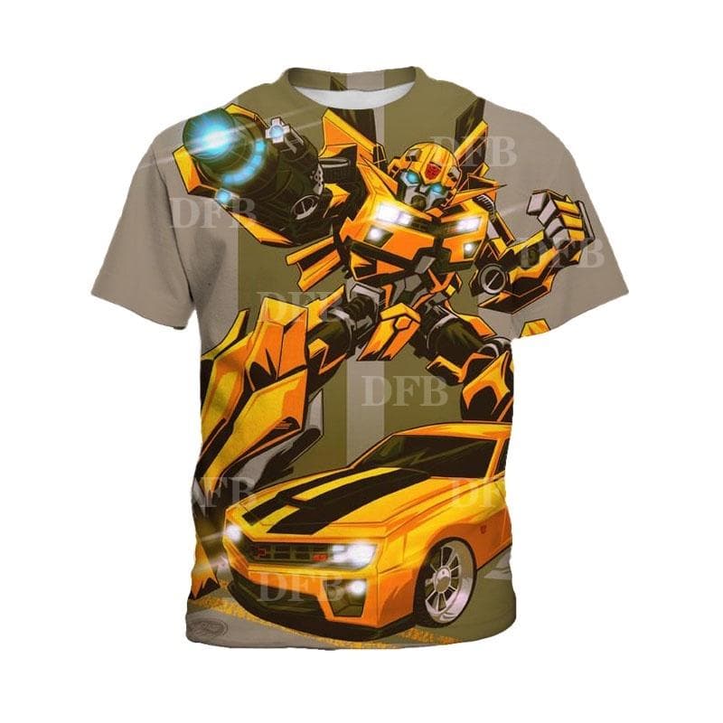 Transformers Bumblebee 3D printed children's T-shirt summer new short sleeved handsome boy short sleeved 3-13 years old 110