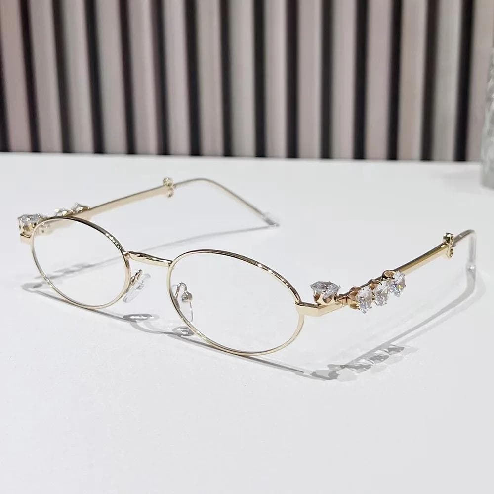 Oval Diamond Studded Glasses Frame Y2k Punk Sunglasses Bling Eyewear UV400 for Women Men Retro Metal Frame