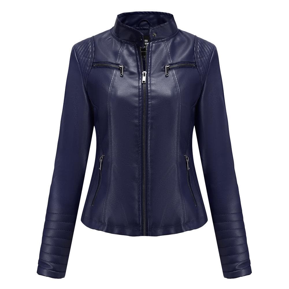 New Women's Leather Coat Women's European and American Spring and Autumn Thin Motorcycle Coat Leather Coat Short Fashion Women's Jacket M