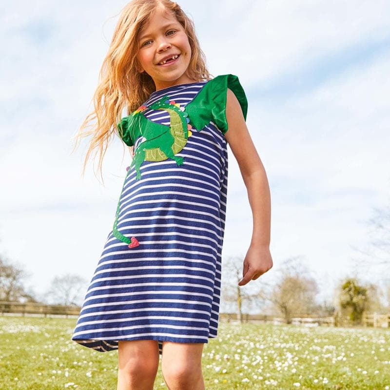 Spring and Summer Striped Children's Princess Dress European and American Short-sleeved Girls' Dress Breathable and Cute Children's Dress 140CM