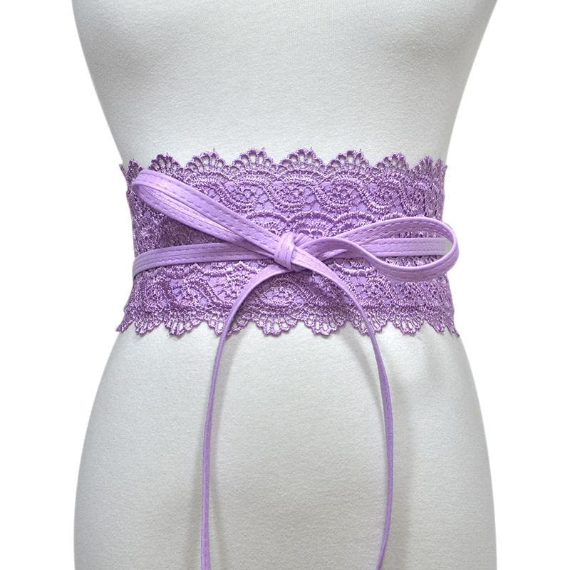 Women's Faux Leather Wrap Around Obi Style Waist Band Belt Lace Belt None purple
