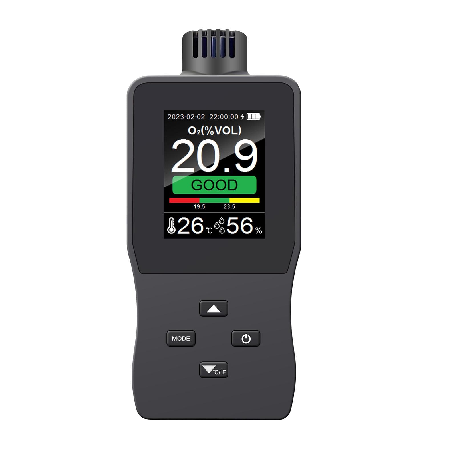 Handheld Digital Oxygen Detector Air Oxygen Concentration Alarm Value USB Rechargeable Portable O₂ grey