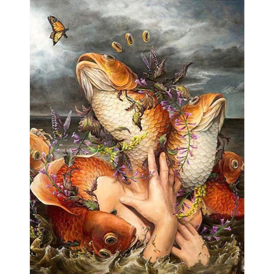 Diamond Embroidery Koi Pattern Diamond Painting Mermaid Round Drill Rhinestones Cross Stitch Kits 20X30CM