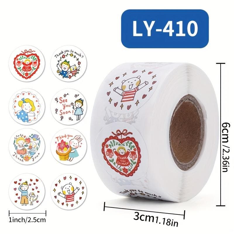 4rolls/2000pcs Thank You Round Sticker, 500pcs/roll Self-adhesive Cartoon Roll Sticker, Can Be Used for Packaging Decoration 4rolls