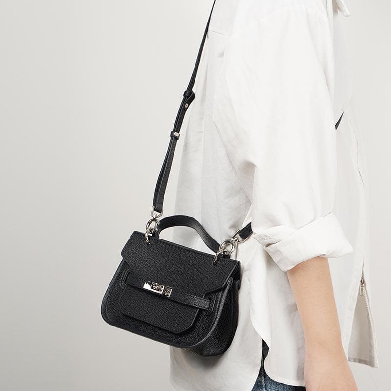 Small Square Bag with Top Leather Underarms Single Shoulder Crossbody Leather Women's Bag black