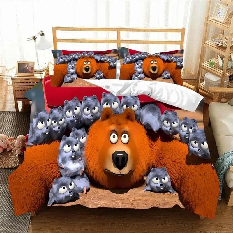 3D G-Grizzy and The Lemmings Bedding Set Duvet Cover Comforter Bed Single Twin Full Queen Youth Kids Girl Boys Gift Bed Sheets AU Single 140x210cm