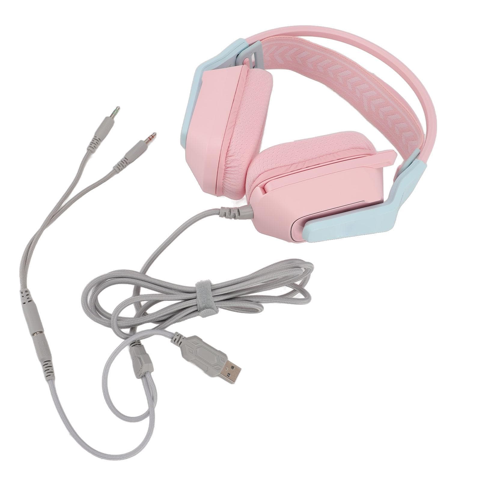 Wired Gaming Headset Memory Foam Ear Cushions Adjustable Headband Gaming Headset with Mic for PC pink