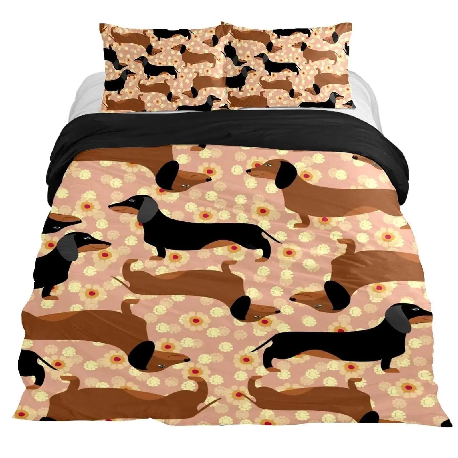 Dachshund Duvet Cover Set Cartoon Style Dachshunds King Size Bedding Set for Dog Lovers Kids Teens 23pcs Twin Comforter Cover 70x133cm 2pcs