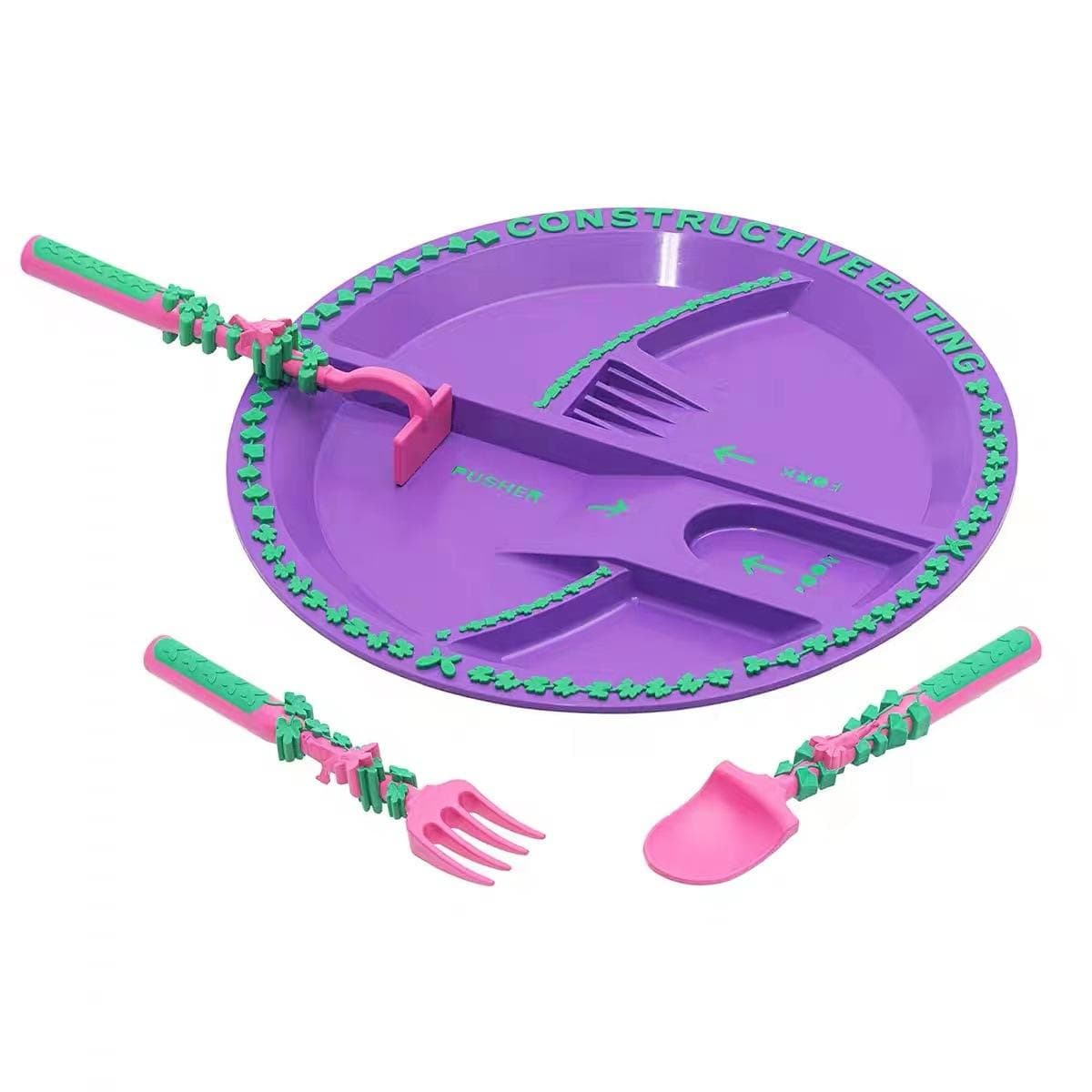 BPA Free Children Plate Knife Fork Spoon Tableware Set Car Bulldozer Excavator Shovel Spoon Fork Safe And Practical Utensils