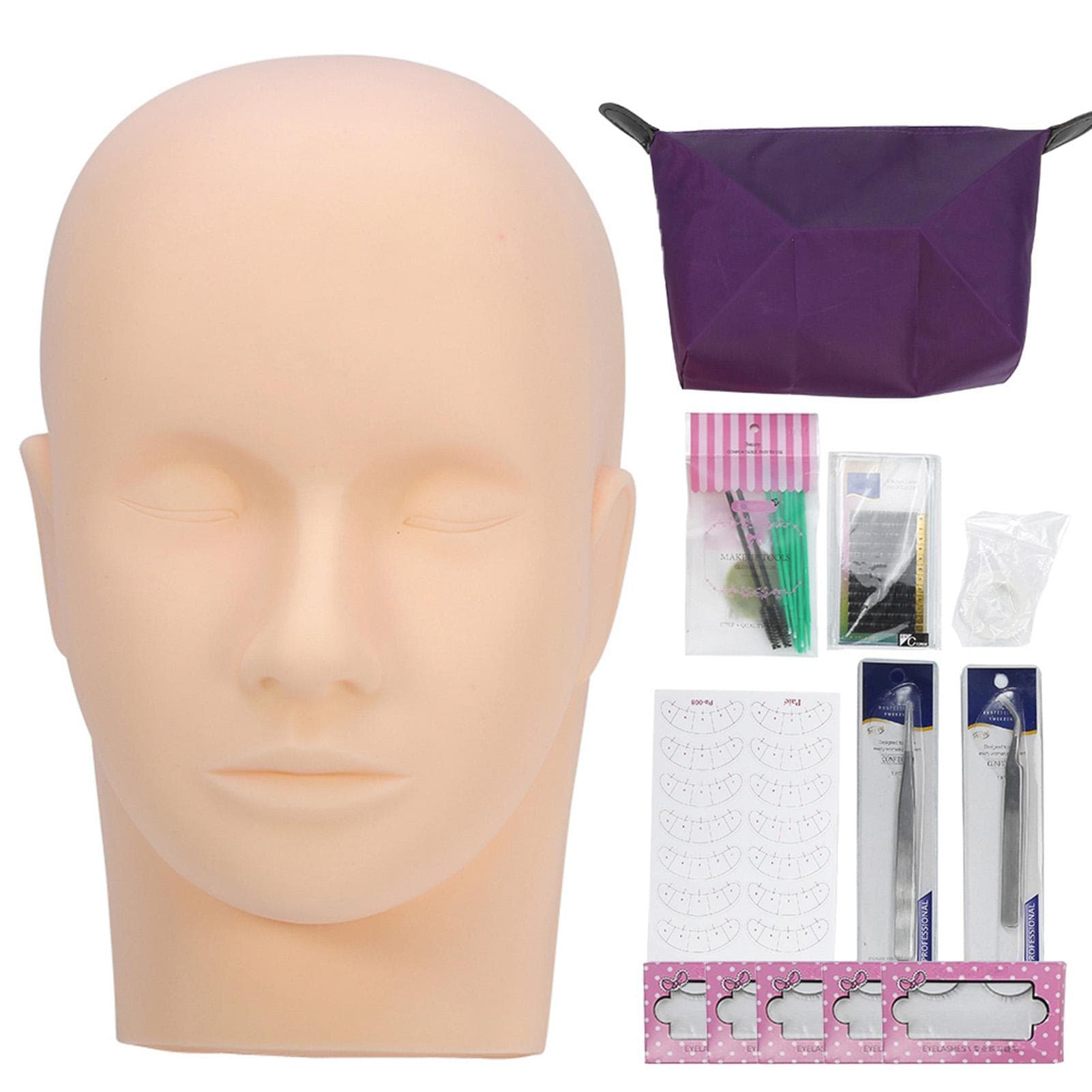 Professional One Training Head Model False Eyelashes Extension Practice Kit Tool For Starter white