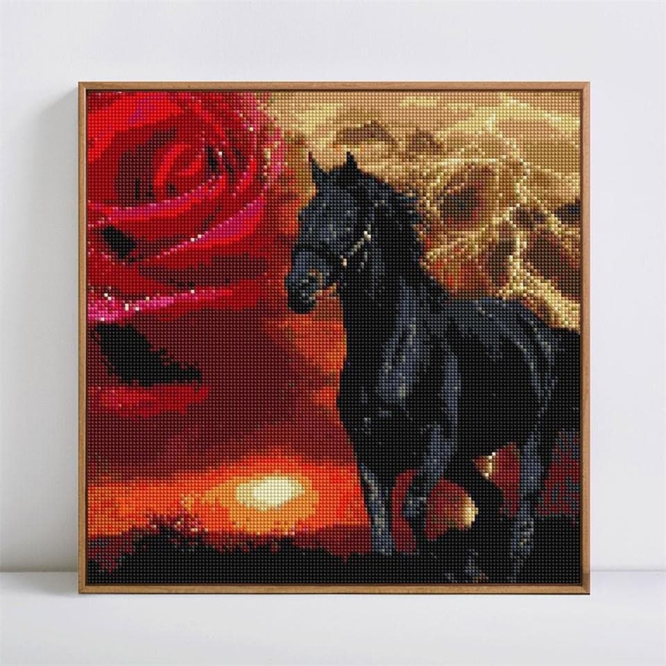 Diamond Painting Horse And Flower Full Round Diamond Embroidery Animal Mosaic Cross 30x30CM