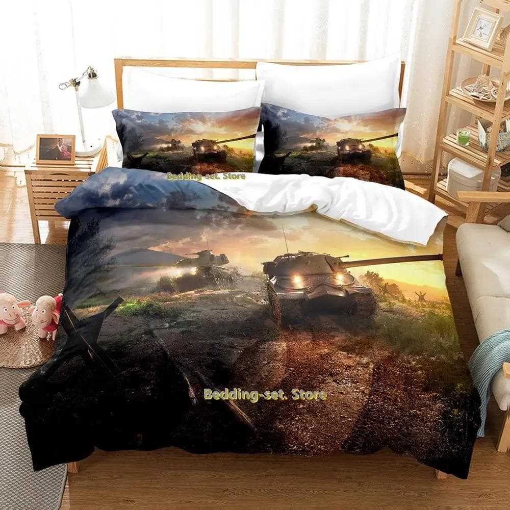 World Of Tanks Bedding Set Single Twin Full Queen King Size Bed Set Adult Kid Bedroom Duvetcover Sets Anime parure de lit Bed 70x133cm 2pcs