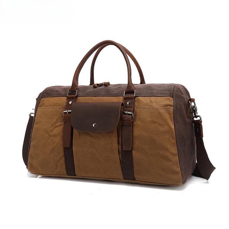 Waterproof Canvas Tote Bag Leather Outdoor Sports Bag Men's Single Shoulder Duffel Bag khaki