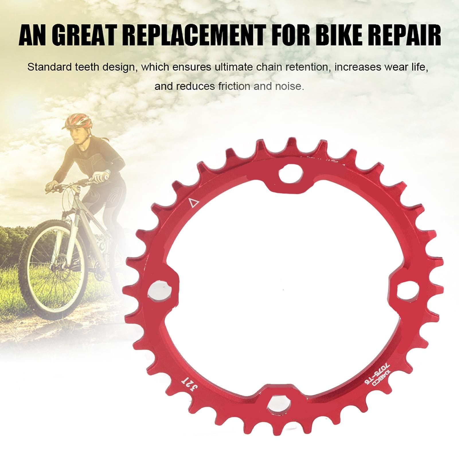 32343638T BCD 104 Mountain Bike Steel Single Crank Chain Ring Repair Parts (Red 36T)
