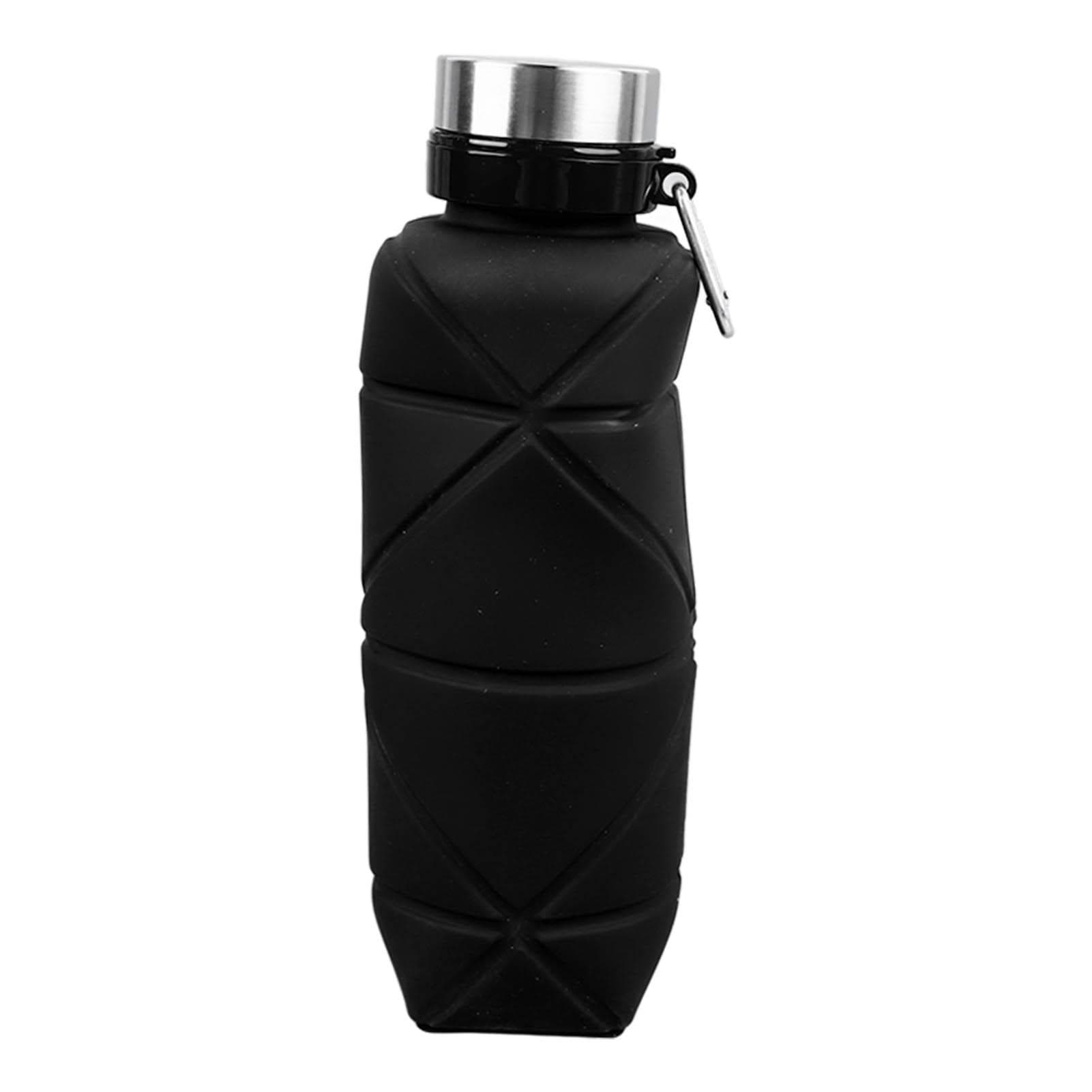 Collapsible Water Bottle 700ml Food Grade Silicone Wide Mouth Safe Kids Water Bottle with Carabiner Black
