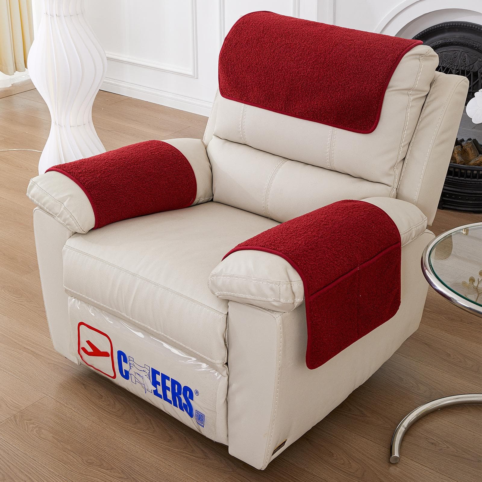 3Pcs Sofa Headrest Cover Soft Polyester Recliner Headrest Protector Wear Resistant Recliner Headrest Cover 57 x 38cm wine