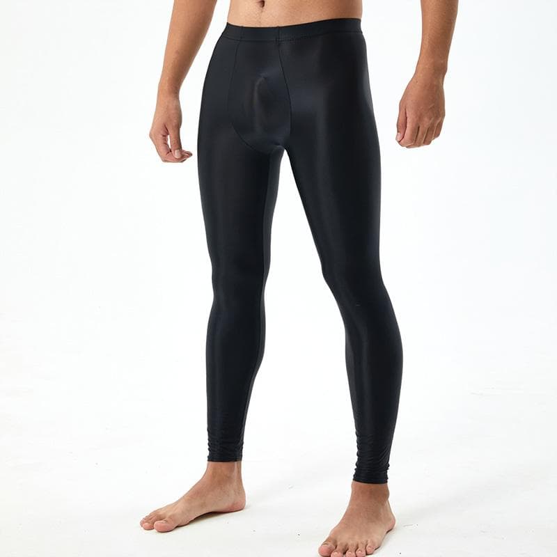 Men's Silky Smooth Sexy Tight Leggings U Convex Glossy Pants Bodybuilding Plus Size Shiny L black