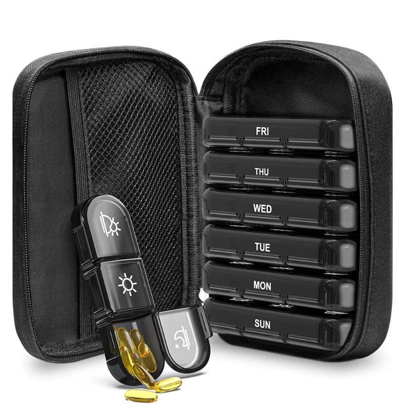 21 Grids Weekly Pill Organizers Container Moisture-Proof Pill Box With PU Leather Case Medicine Box Bag black