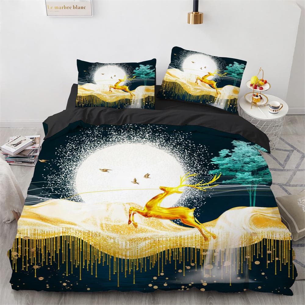 Deer Duvet Cover Set Wild Animals Flowers Pattern Polyester Bedding Set King Twin Full Size Comforter Cover For Kids Boys Girls EU single(135x200cm)