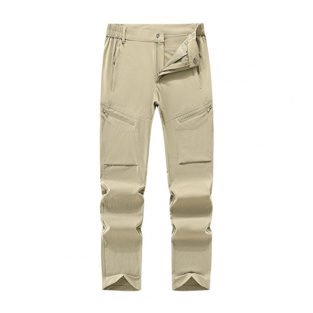 Unisex Climbing Pants Waterproof Quick-drying Travel Trousers Wide Leg Loose Straight Multi Pockets Elastic Waist Full Length Lo L khaki